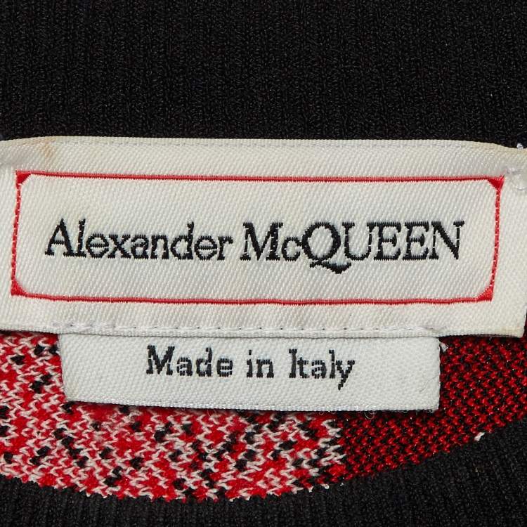Pre Owned Alexander McQueen Red Mushroom Spores Jacquard Knit Midi Dress M