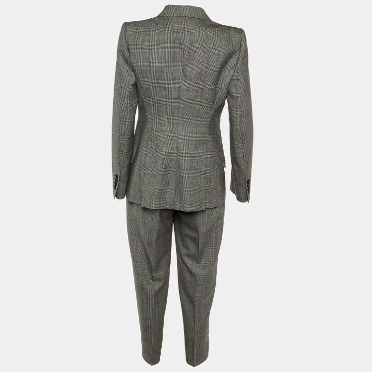 Pre Owned Alexander McQueen Grey Houndstooth Pattern Wool Pantsuit S/M