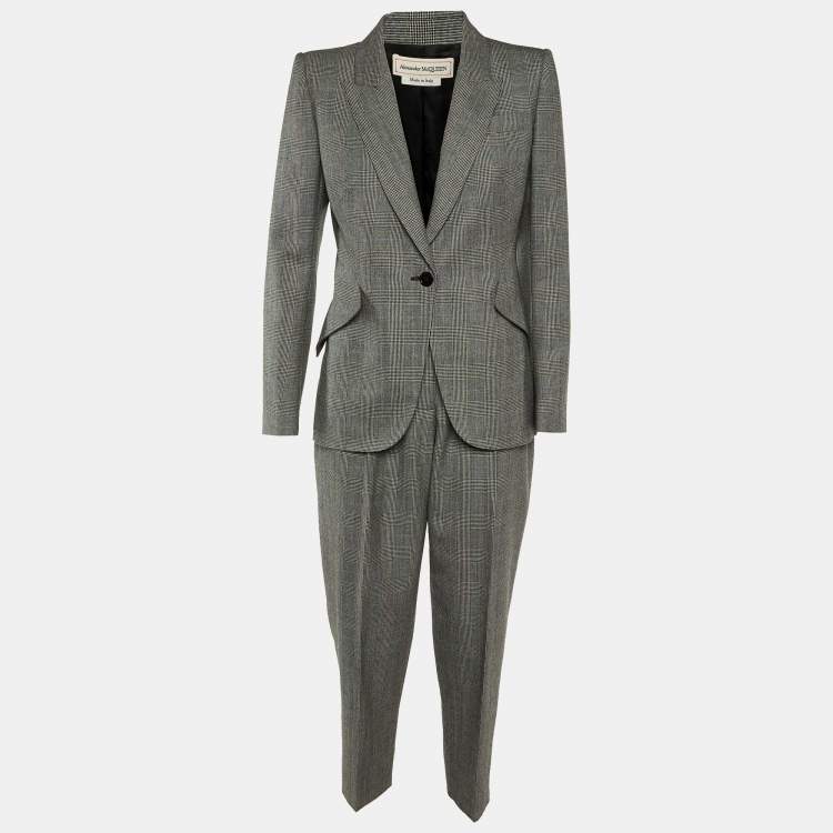 Pre Owned Alexander McQueen Grey Houndstooth Pattern Wool Pantsuit S/M