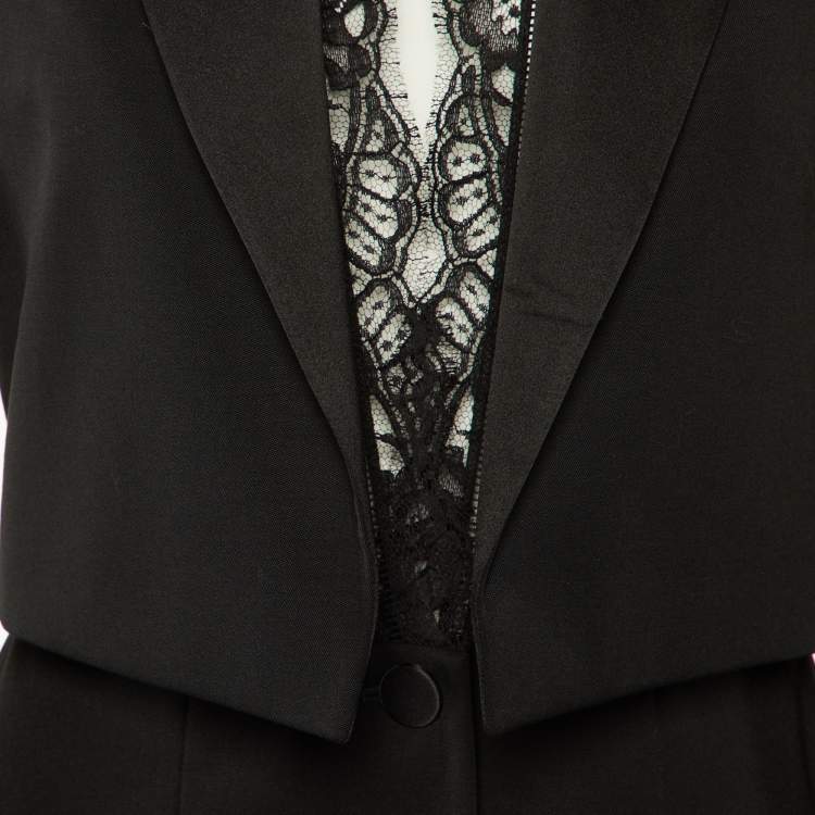 Pre Owned Alexander McQueen Black Wool & Lace Inset Cocktail Blazer M