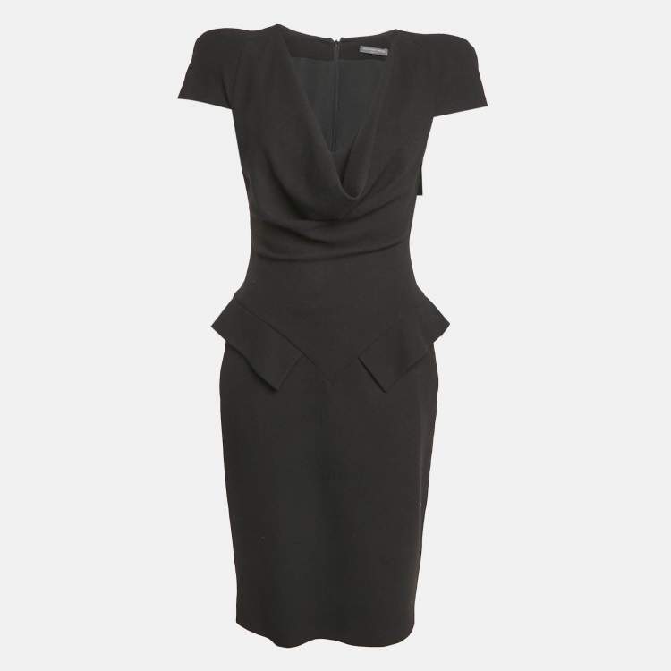 Pre Owned Alexander McQueen Black Wool Cowl Neck Pencil Dress M