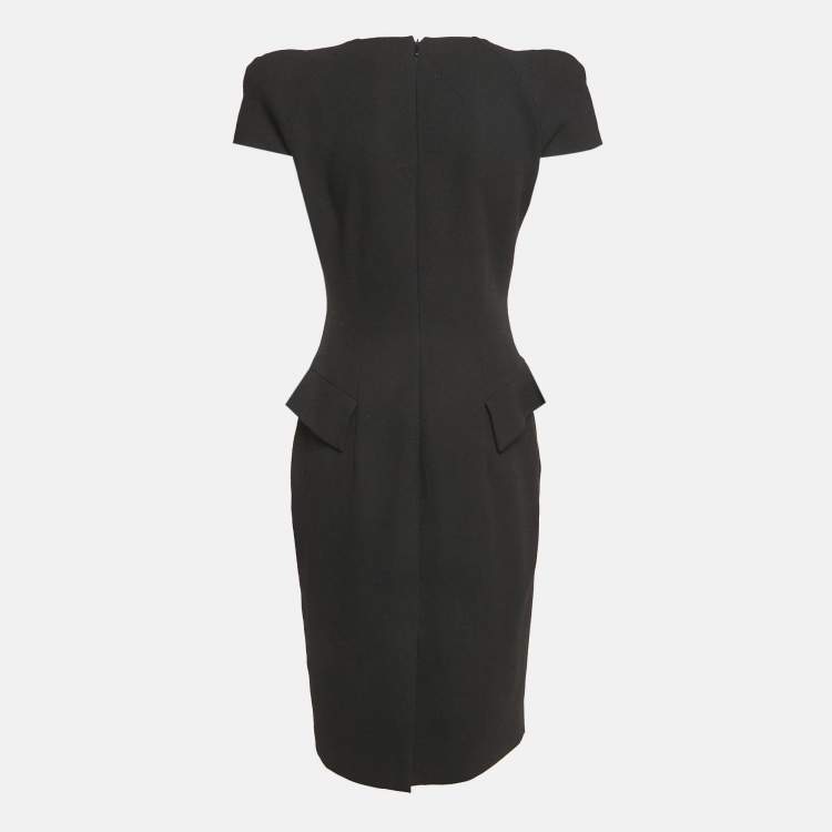 Pre Owned Alexander McQueen Black Wool Cowl Neck Pencil Dress M