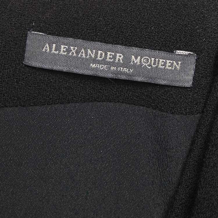 Pre Owned Alexander McQueen Black Wool Cowl Neck Pencil Dress M