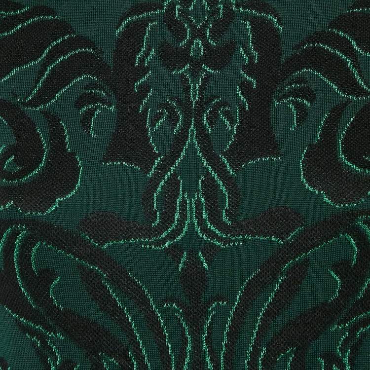 Pre Owned Alexander McQueen Green Wool Blend Jacquard Knit Sleeveless Midi Dress M
