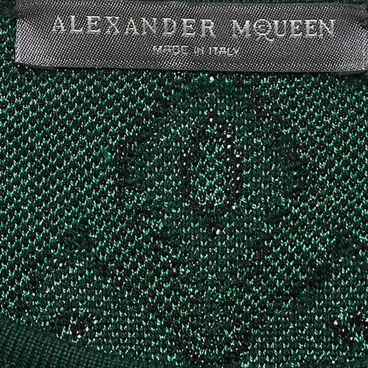 Pre Owned Alexander McQueen Green Wool Blend Jacquard Knit Sleeveless Midi Dress M