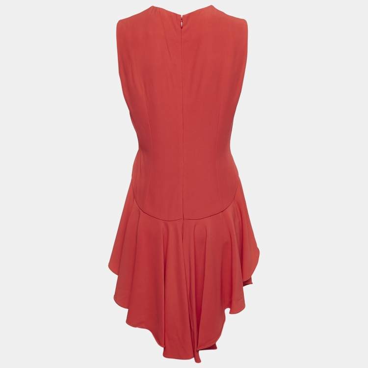 Pre Owned Alexander McQueen Red Crepe High-Low Flared Top M