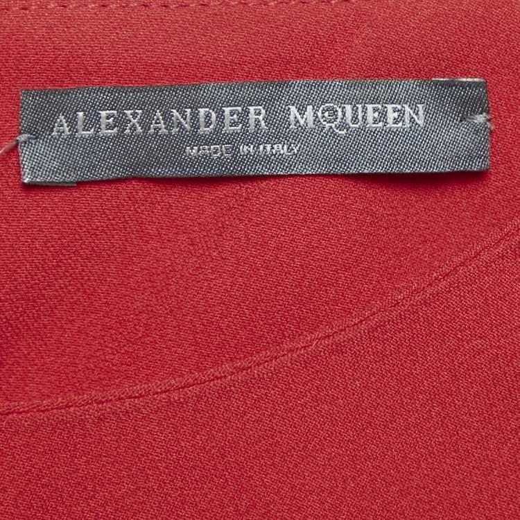 Pre Owned Alexander McQueen Red Crepe High-Low Flared Top M