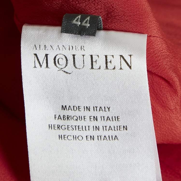Pre Owned Alexander McQueen Red Crepe High-Low Flared Top M