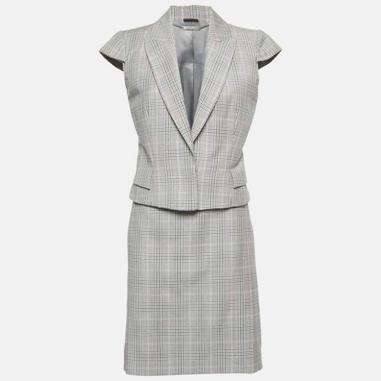 Pre Owned Valentino Grey/Pink Price Of Wales Wool Skirt and Top Set M 
