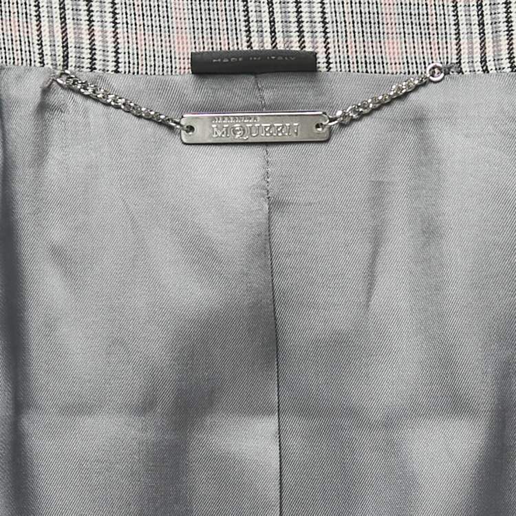 Pre Owned Valentino Grey/Pink Price Of Wales Wool Skirt and Top Set M 