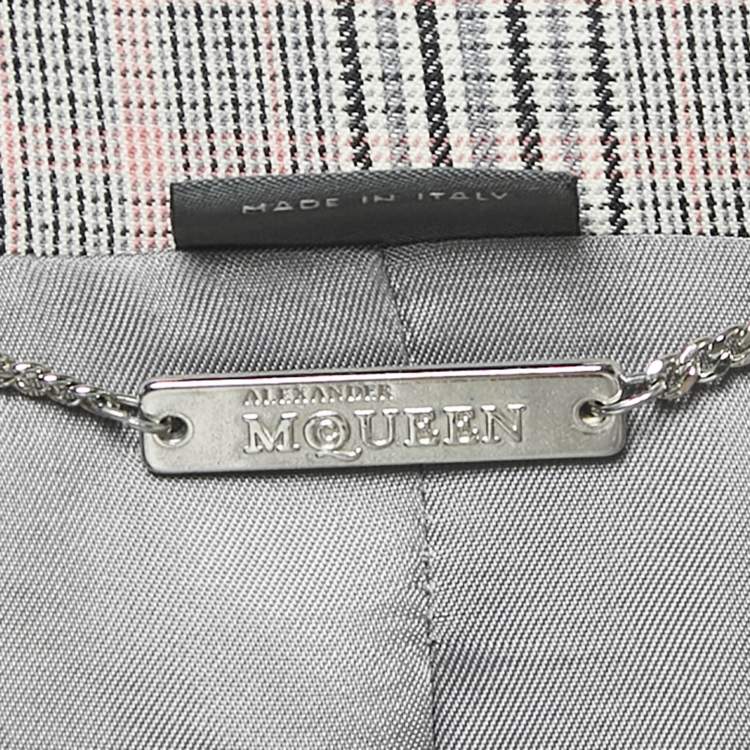 Pre Owned Valentino Grey/Pink Price Of Wales Wool Skirt and Top Set M 