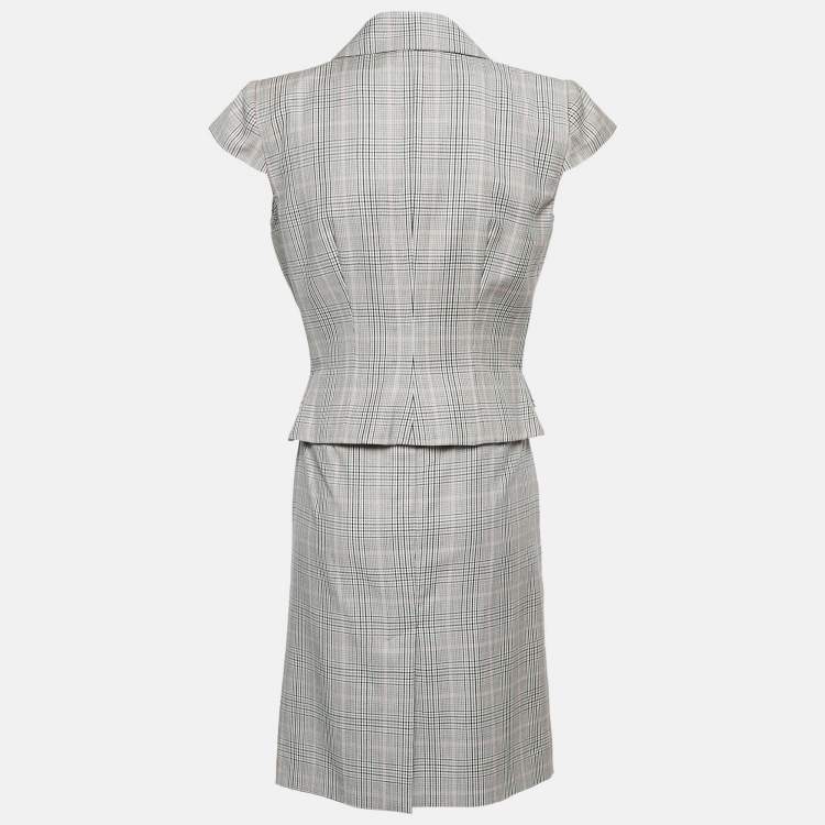 Pre Owned Valentino Grey/Pink Price Of Wales Wool Skirt and Top Set M 