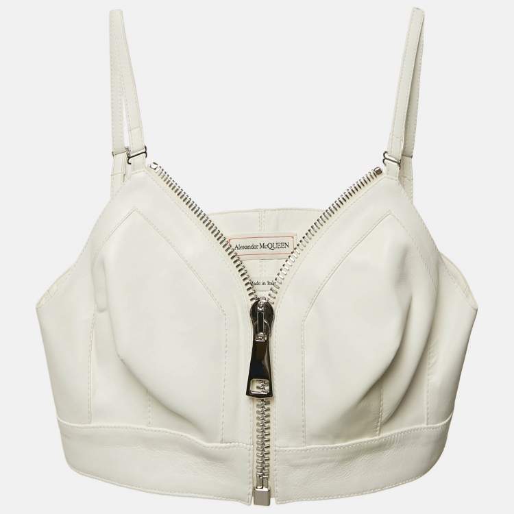 Pre Owned Alexander McQueen White Leather Bralette Crop Top M