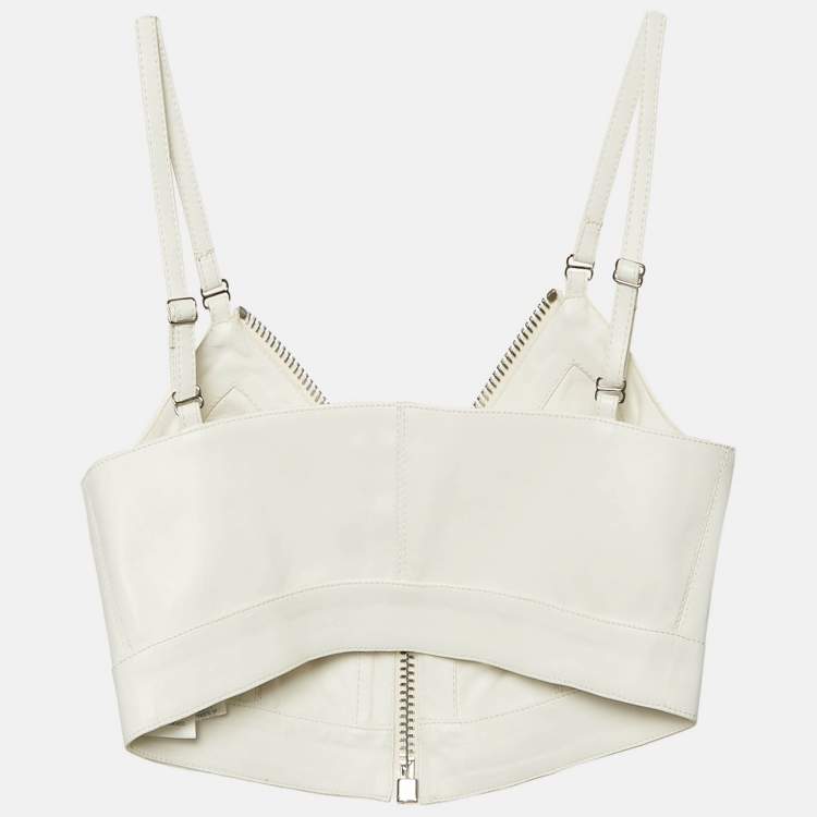 Pre Owned Alexander McQueen White Leather Bralette Crop Top M
