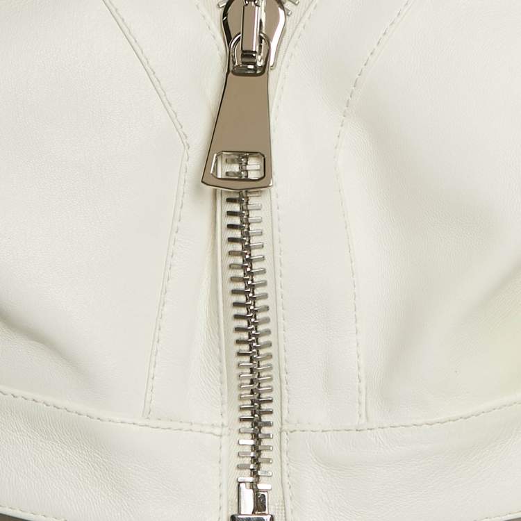 Pre Owned Alexander McQueen White Leather Bralette Crop Top M
