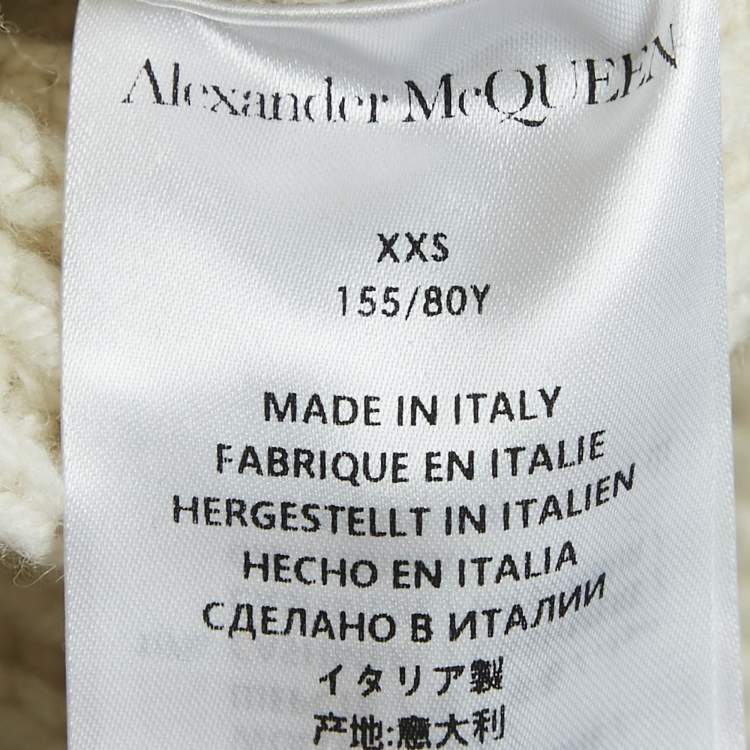 Pre Owned Alexander McQueen White Argyle Intarsia Rib Knit Sweater XXS