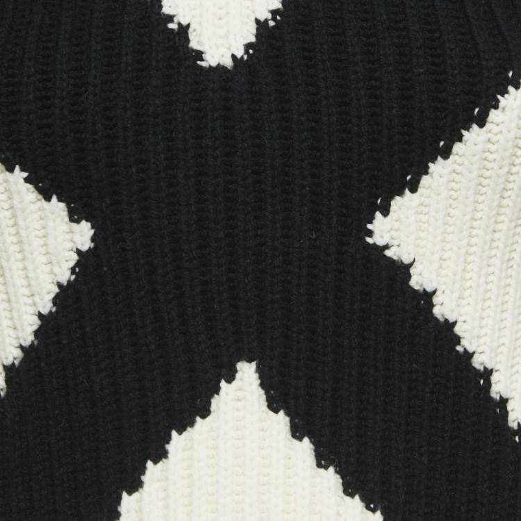 Pre Owned Alexander McQueen White Argyle Intarsia Rib Knit Sweater XXS