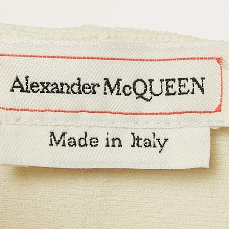 Pre Owned Alexander McQueen Off White Stretch Knit Ruffled Crop Top XS