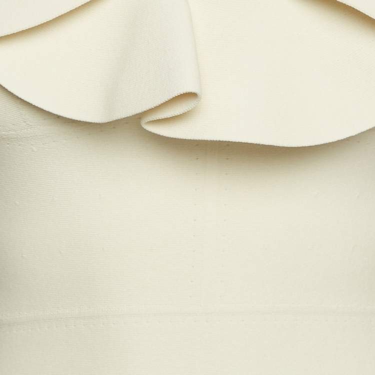 Pre Owned Alexander McQueen Off White Stretch Knit Ruffled Crop Top XS