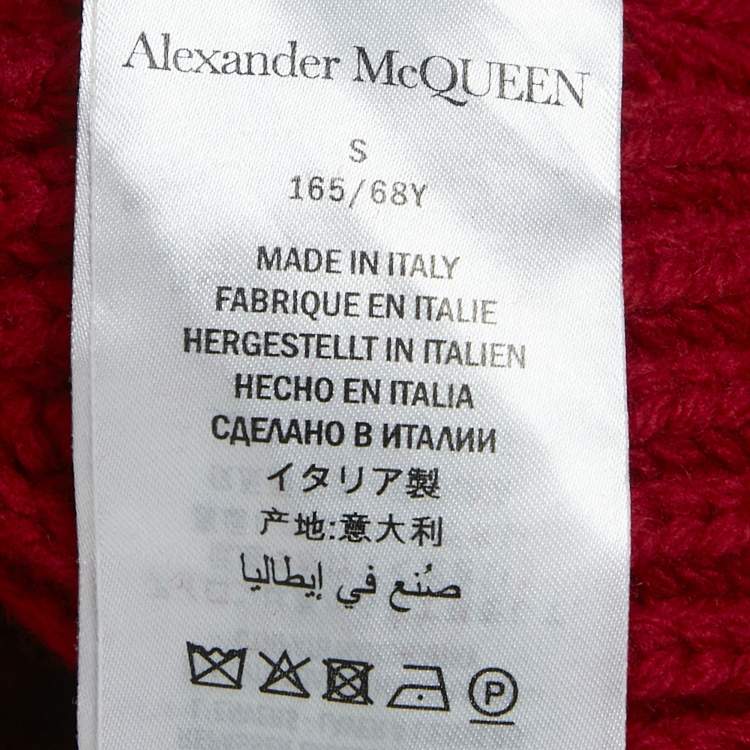 Pre Owned Alexander McQueen Red Wool Rib Knit Asymmetric Turtle Neck Sweater S