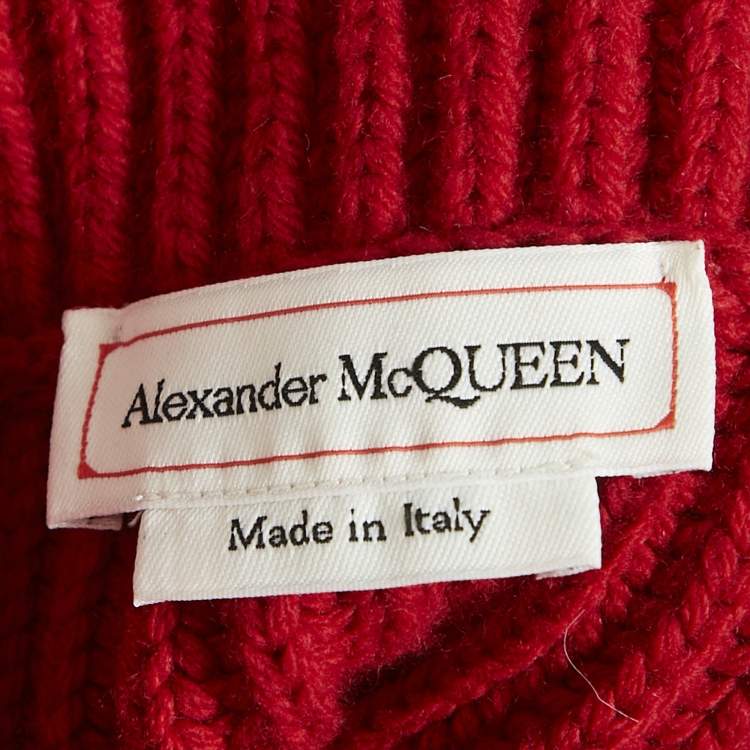 Pre Owned Alexander McQueen Red Wool Rib Knit Asymmetric Turtle Neck Sweater S