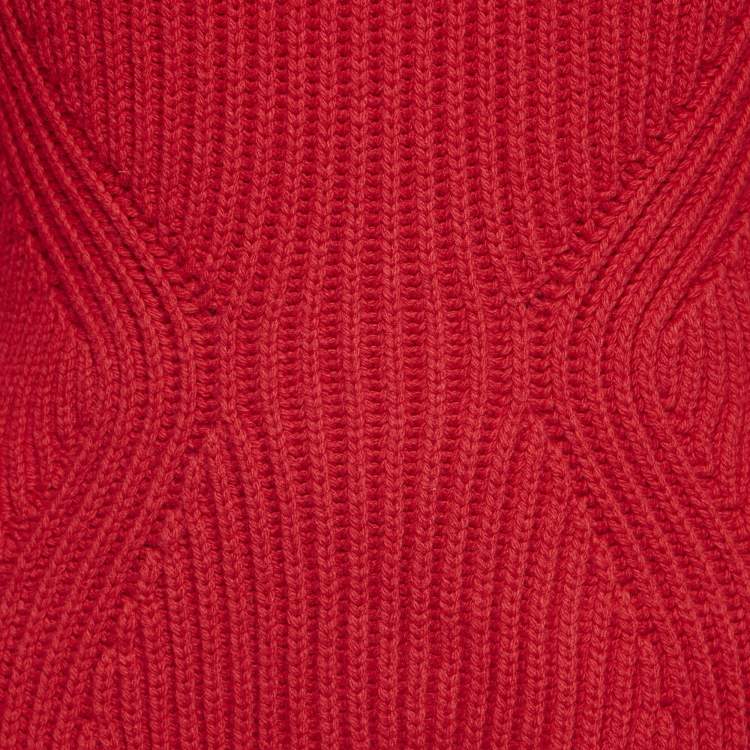 Pre Owned Alexander McQueen Red Wool Rib Knit Asymmetric Turtle Neck Sweater S