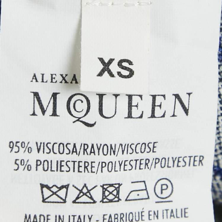 Pre Owned Alexander McQueen Black/Blue Patterned Stretch Knit Short Dress XS