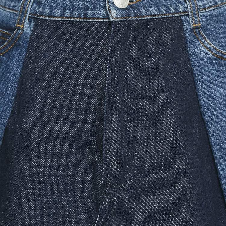 Pre Owned Alexander McQueen Blue Denim Dual Tone Pleated Mini Skirt S