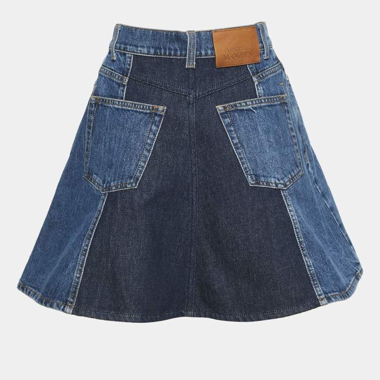 Pre Owned Alexander McQueen Blue Denim Dual Tone Pleated Mini Skirt S
