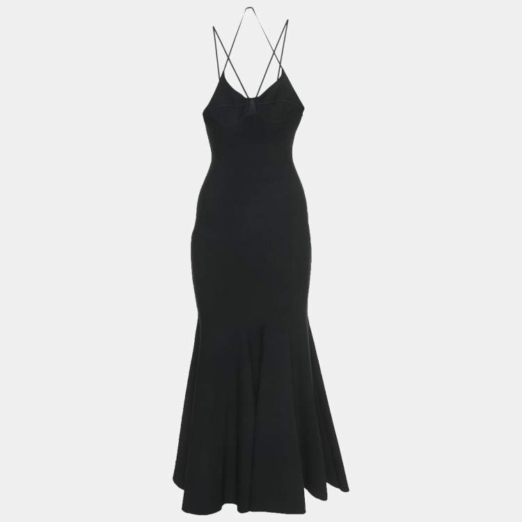 Pre Owned Alexander McQueen Black Stretch Knit Flared Midi Dress S