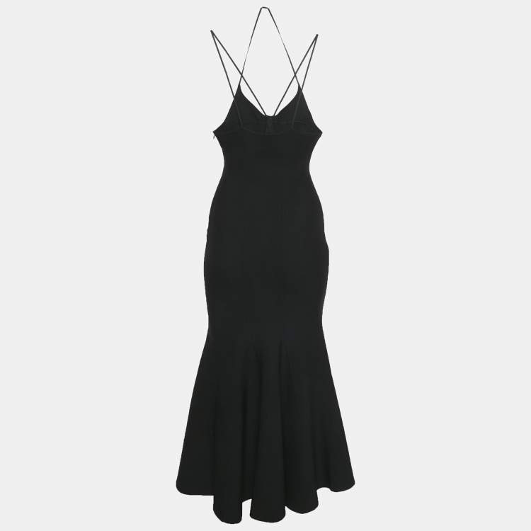 Pre Owned Alexander McQueen Black Stretch Knit Flared Midi Dress S