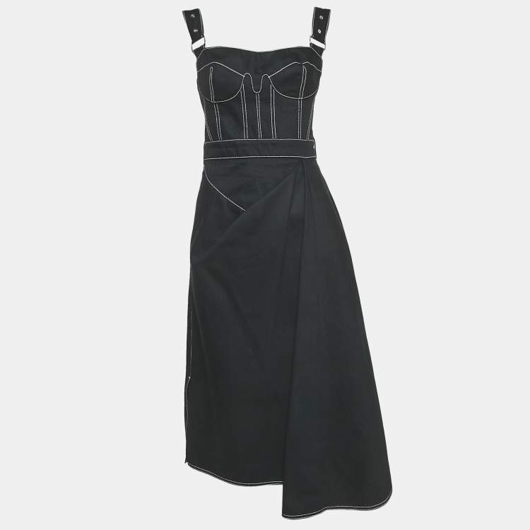 Pre Owned Alexander McQueen Black Denim Bustier Midi Dress M