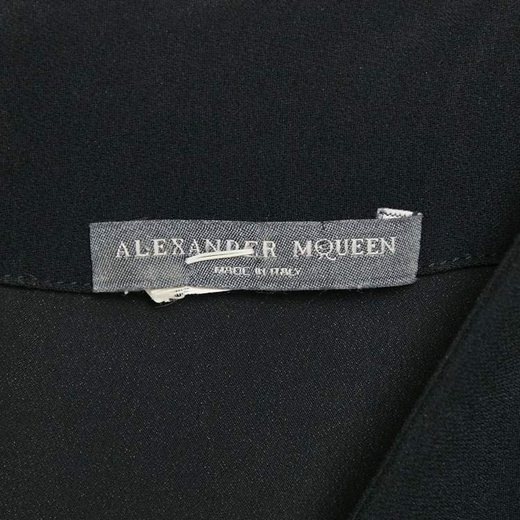 Pre Owned Alexander McQueen Black Crepe V-Neck Midi Dress S