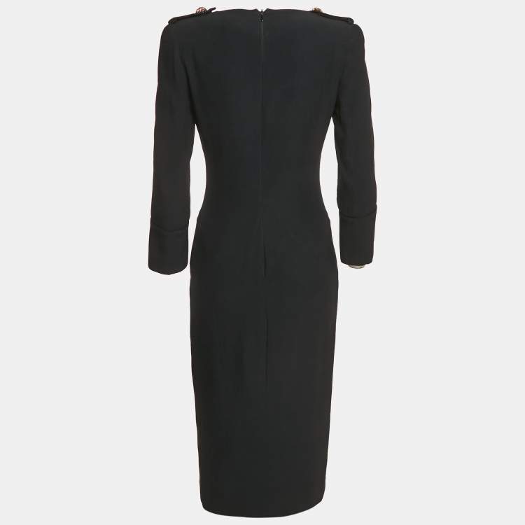 Pre Owned Alexander McQueen Black Crepe V-Neck Midi Dress S