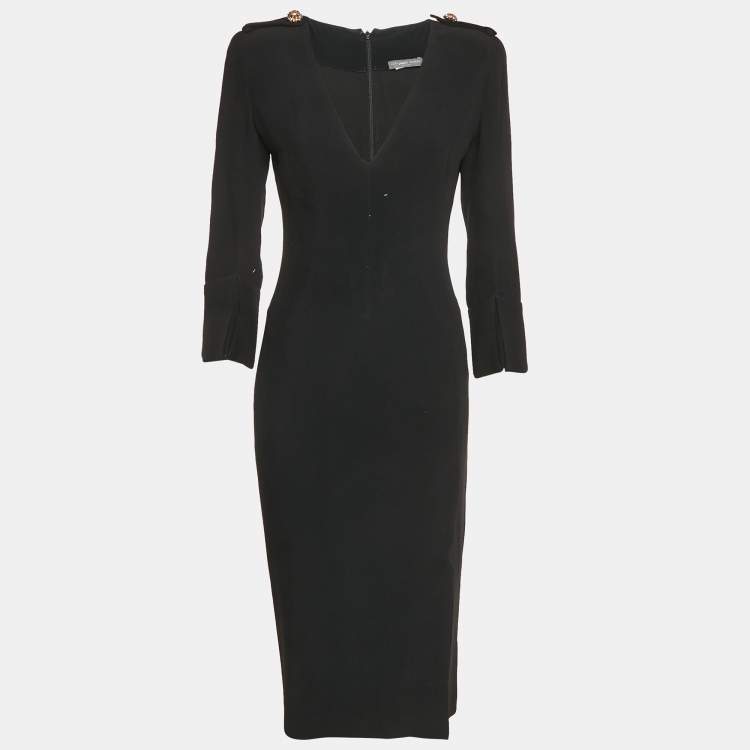 Pre Owned Alexander McQueen Black Crepe V-Neck Midi Dress S