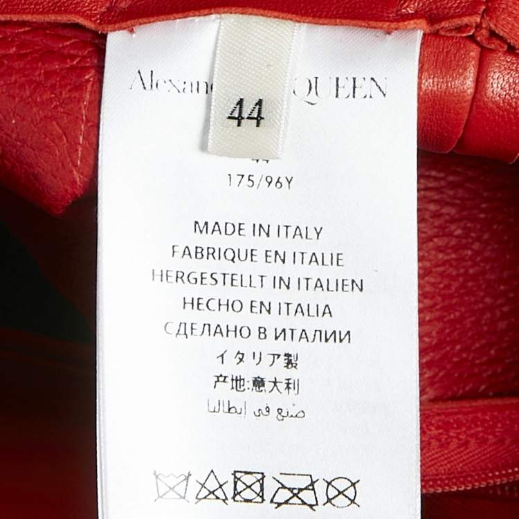 Pre Owned Alexander McQueen Red Leather and Lace Peplum Midi Dress M