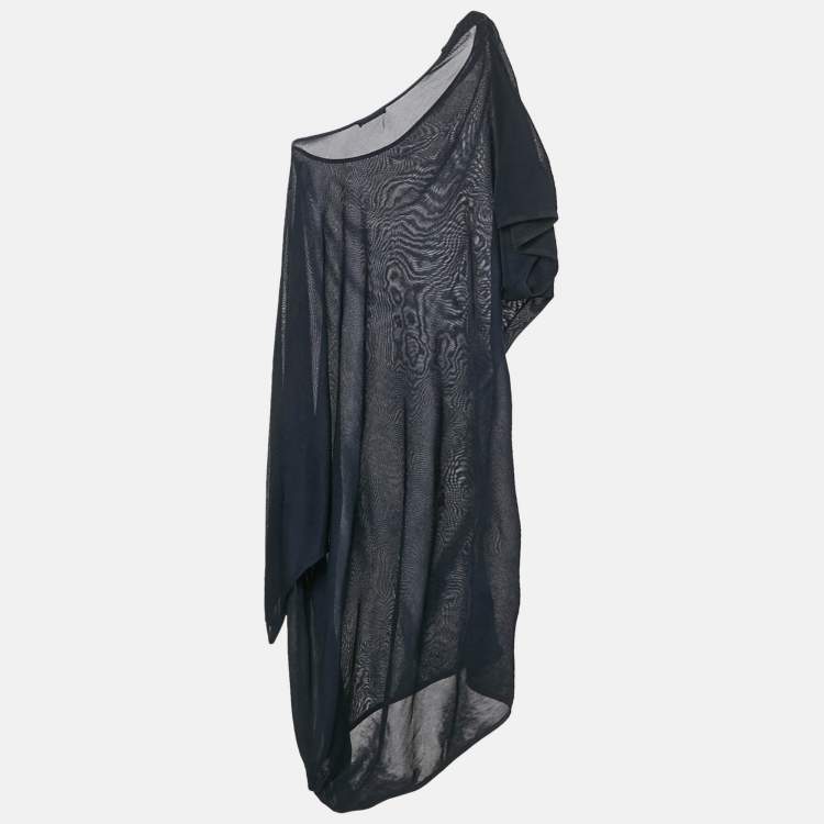 Pre Owned Alexander McQueen Navy Blue Jersey Asymmetric Dress M