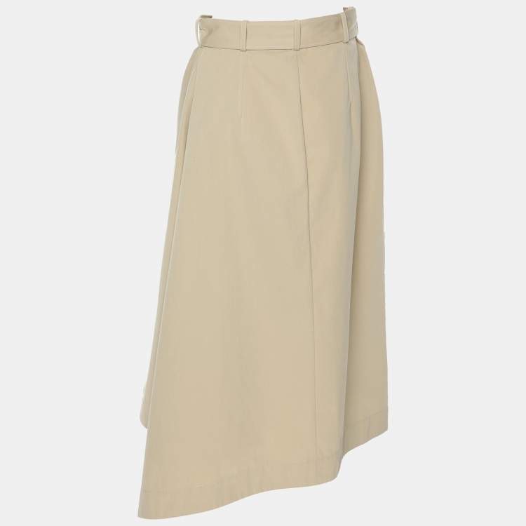 Pre Owned Alexander McQueen Beige Cotton Asymmetric Trench Belted Skirt M