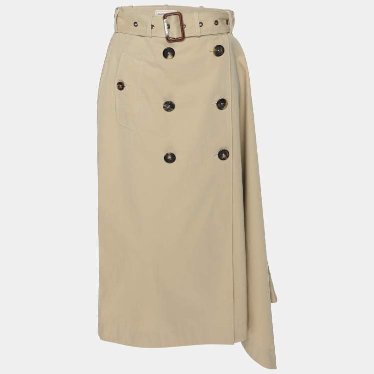 Pre Owned Alexander McQueen Beige Cotton Asymmetric Trench Belted Skirt M