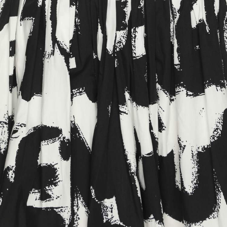 Pre Owned Alexander McQueen Black/White Abstract Print Cotton Pleated Skirt S