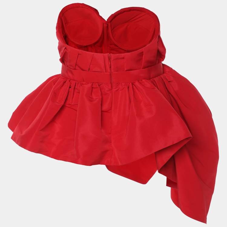 Pre Owned Alexander McQueen Red Polyester Pleated Taffeta Bustier Top S