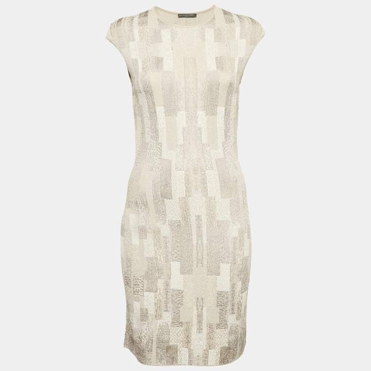 Pre Owned Alexander McQueen Metallic Stretch Knit Sleeveless Short Dress M