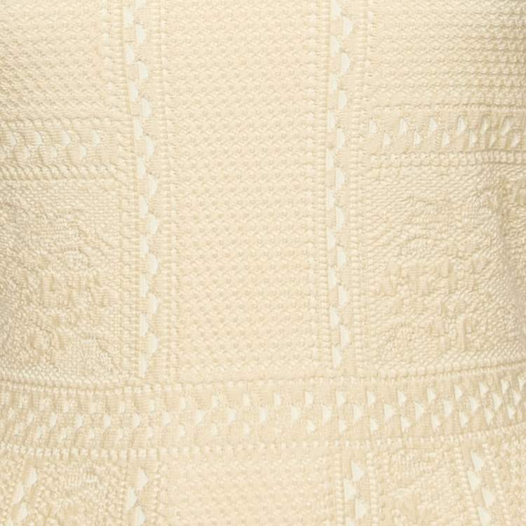 Pre Owned Alexander McQueen Cream Textured Knit Flared Mini Dress S