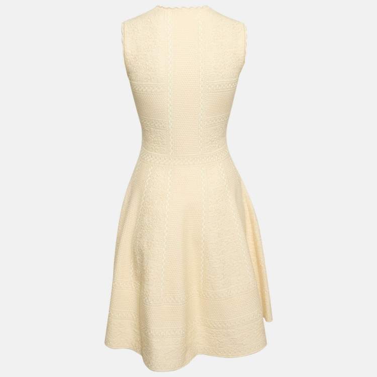 Pre Owned Alexander McQueen Cream Textured Knit Flared Mini Dress S