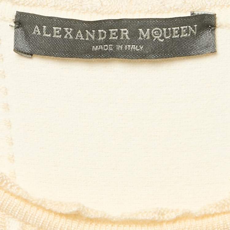 Pre Owned Alexander McQueen Cream Textured Knit Flared Mini Dress S