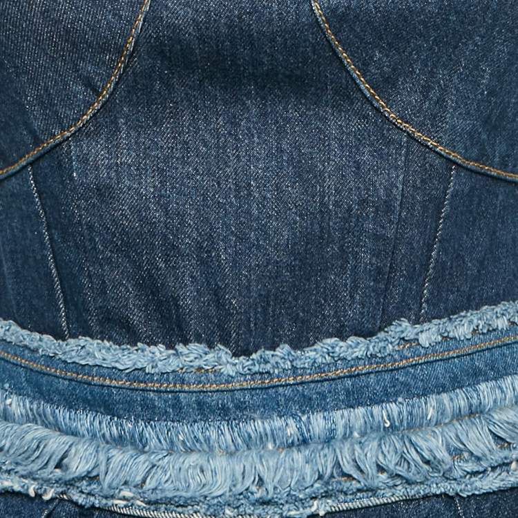 Pre Owned Alexander McQueen Blue Denim Raw Edge Flared Mini Dress S