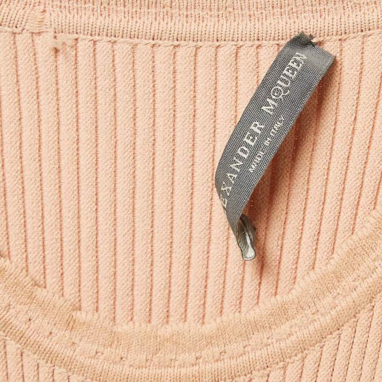 Pre Owned Alexander McQueen Peach Rib Knit Flared Sleeveless Mini Dress XXS