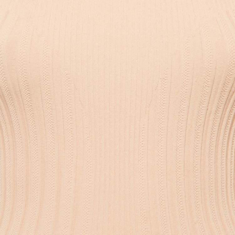 Pre Owned Alexander McQueen Peach Rib Knit Flared Sleeveless Mini Dress XXS