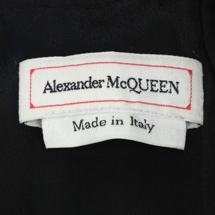 Pre Owned Alexander McQueen Black Crepe Satin Long Leaf Draped Dress XS
