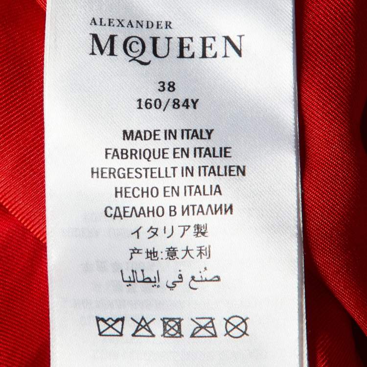 Pre Owned Alexander McQueen Red Leather Zip Up Peplum Jacket S